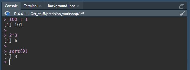 Calculated 100+1, 2*3, square root of 9 directly in the console