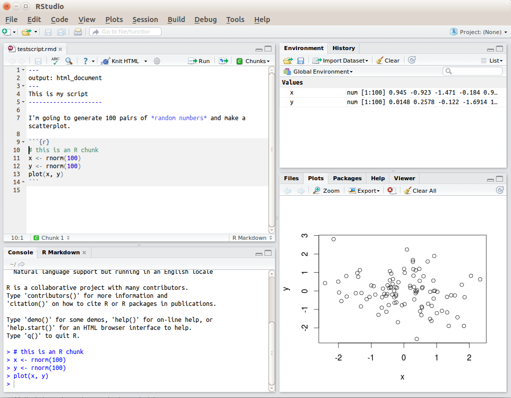 Screenshot of the RStudio Interface with different panes visible